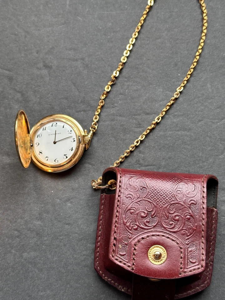 Pocket Watch & Leather case By DuLux Swiss 17 Jewels Signed B. Altman & Co. - Image 1 of 4