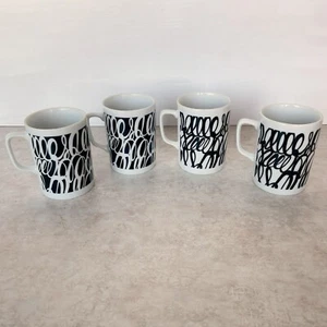 Set 4 Tazzine Caffè Vintage Bianco e Nero Astratto Giri Ceramica Giappone - Foto 1 di 7