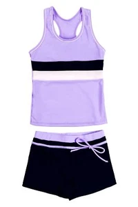 Girls Bathing Suits Two Piece Vest Style Swimsuit with Boyshort Tankini Swimw... - Picture 1 of 7