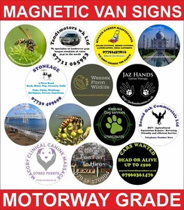 2  Magnetic Signs Car Van Vehicle Personalised Round 600mm laminated free design - Picture 1 of 1