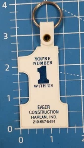 Vintage EAGER CONSTRUCTION HARLAN INDIANA Schlüsselanhänger Werbung Sammlerstück  - Bild 1 von 2