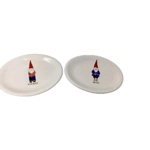 RAE DUNN by MAGENTA CHRISTMAS GNOME MERRY & Mischief Holiday Oval Plates New - Picture 1 of 2