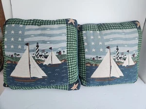 Warren Kimble Throw Pillow Set 2 Coastal Nautical Blue Beach Home Boat Vintage - Picture 1 of 6