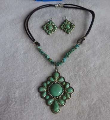 JUEGO COLLAR COLGANTE PLATA PIEDRAS PRECIOSAS TURQUESA ESTUDIO BARSE MG  Foto 1 de 4