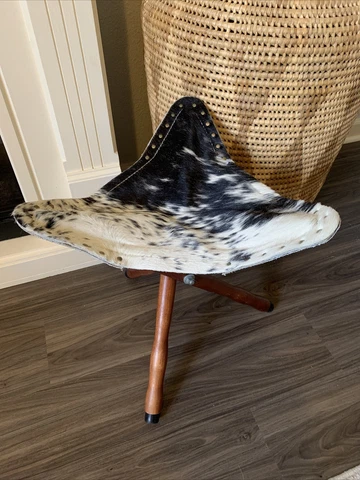 Hand Tooled Folding Tripod Saddle Seat Stool Chair genuine Leather Gaucho! Cover
