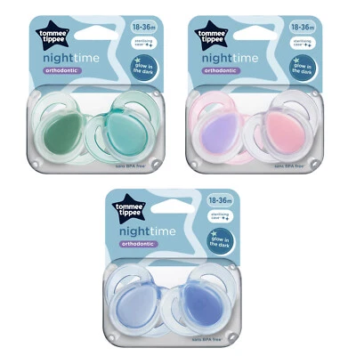 Tommee Tippee Soothers Dummy Glow In The Dark 18-36 M Twin Pack Various Colours