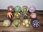 Set Of 12 Handmade Japanese Temari Traditional Thread Decorated Balls