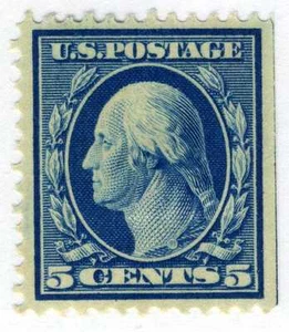 1908 5c Washington, DL Wmrk, blue (SC# 335) UNUSED Original Gum – Hinged - Picture 1 of 1