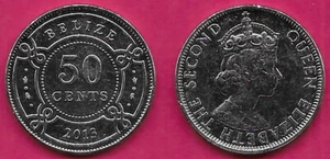 BELIZE 50 CENTS 2013 UNC CROWNED BUST OF QUEEN ELIZABETH II FACING RIGHT,BEADED - Picture 1 of 1