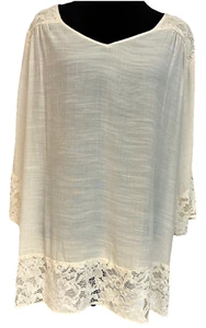 Catherine's Ladies 2XL Blouse Beige Pullover w/Crochet Accents NWT-Retail $54 - Picture 1 of 9