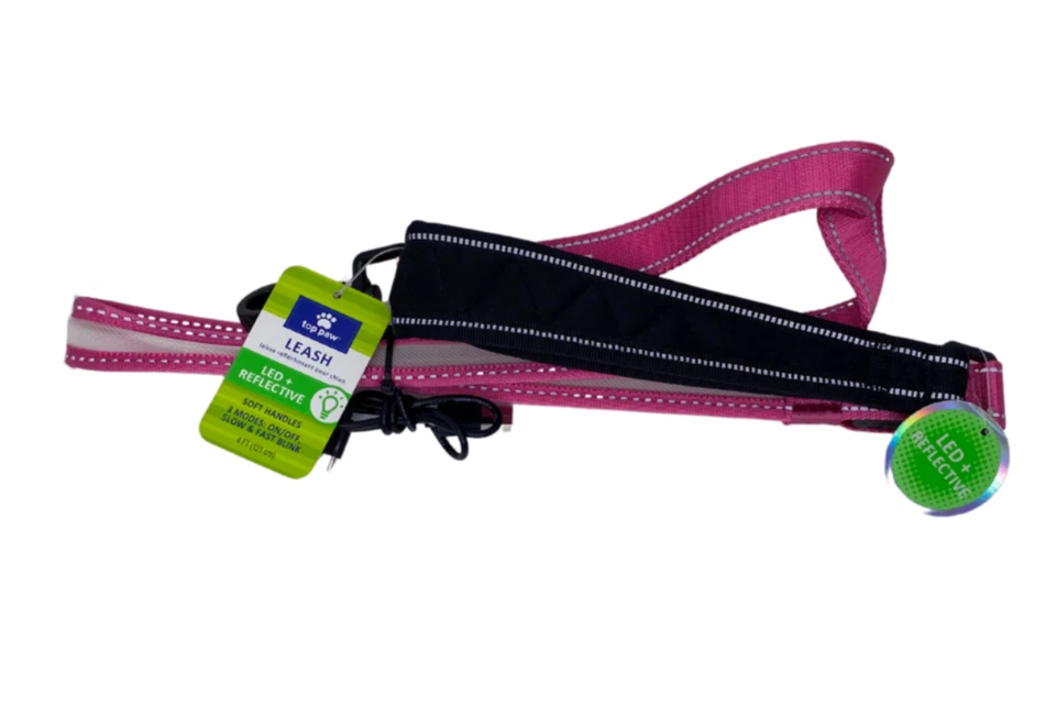 Correa Top Paw LED Reflectante Rosa y Negro Nueva Foto 1 de 4
