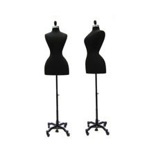 Historical Vintage Female Dress Form Black Mannequin Torso with Black Wheel Base