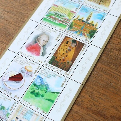 Hoja de estampillas de amistad Japón 2019 Austria 150 años MNH Mozart & Klimt Foto 1 de 3