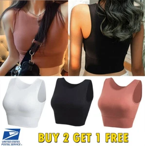 Women Padded Sports Bra Fitness Yoga Crop Tank Top Stretch Solid Color - Picture 1 of 13