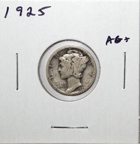 1925 US Mercury Silver Dime AG About Good Free Shipping Cover