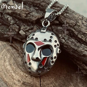 MENDEL Stainless Steel Cool Mens Movie Jason Mask Pendant Necklace For Men Chain - Picture 1 of 5