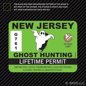 New Jersey Ghost Hunting Permit Sticker Self Adhesive Decal Paranormal Hunter NJ - Foto 1 di 1