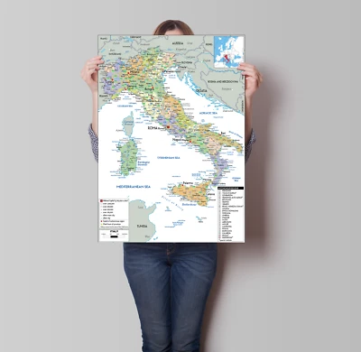 LAMINATED ITALY MAP POSTER EDUCATIONAL SCHOOL WALL ART A1 A2 A4