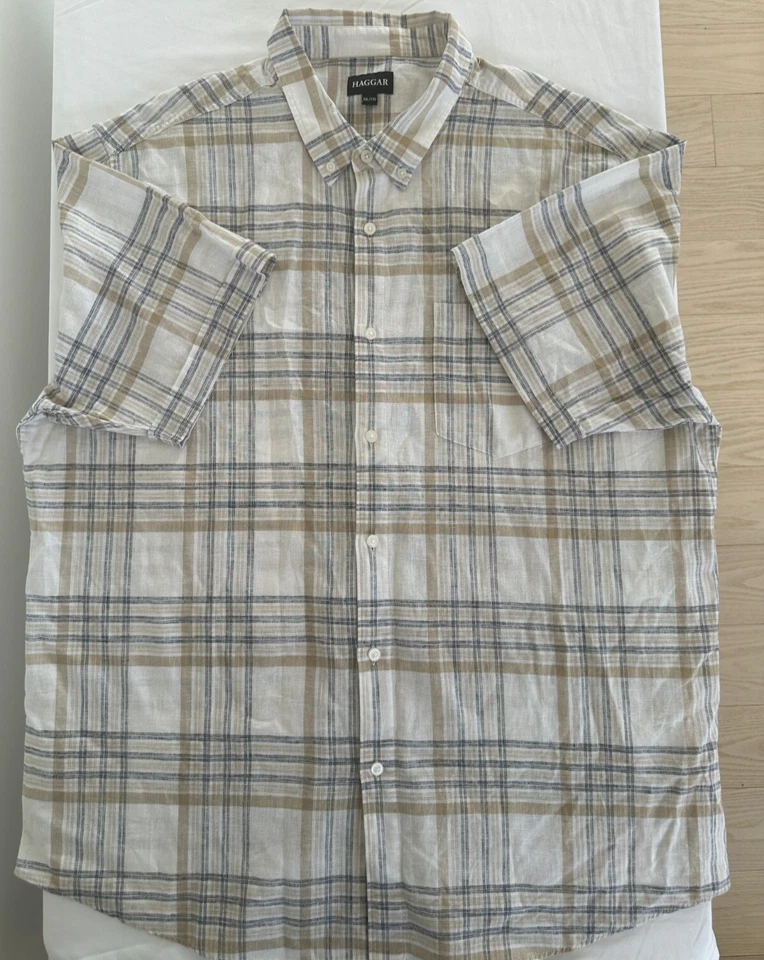 Camisa abotonada manga corta a cuadros mezcla de lino Haggar para hombre - XXL Foto 1 de 4