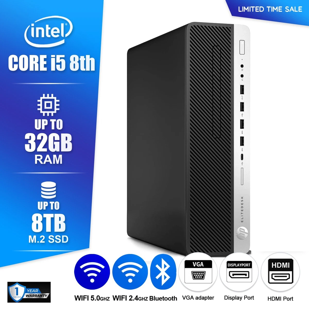 HP Intel Core i5 8th Gen. 8 GB RAM PC Desktops & All-In-One