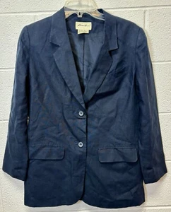 Eddie Bauer Linen Jacket Blazer Women’s Small Navy Blue Collared Pockets Buttons - Picture 1 of 4