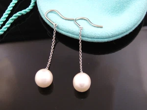 Authentic Tiffany & Co Silver Elsa Peretti Pearl by the Yard Earrings - Picture 1 of 5