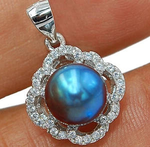 Titanium Pearl & White Topaz 925 Sterling Silver Pendant Jewelry AT8 - Picture 1 of 2