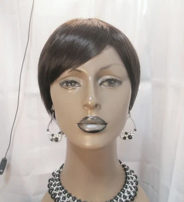 Peluca corta recta con flequillo marrón oscuro fácil de peinar bob NUEVO Foto 1 de 4