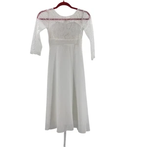 FLOWER GIRL 8-9 Y white lace chiffon ruffle sleeve long maxi dress NEW 0B4 - Picture 1 of 7