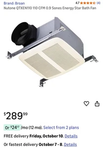 Broan QTXEN110 QT Serie sehr leiser Bad-Abluftventilator, 110 CFM, 0,7 Sones - Bild 1 von 6