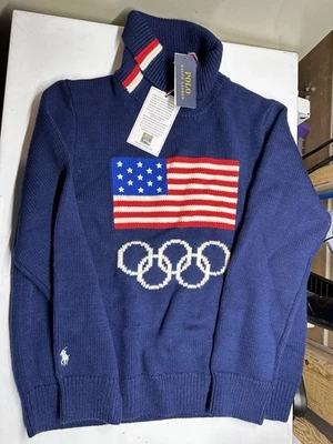 Suéter Polo Ralph Lauren Equipo Azul Marino EE. UU. Olímpico 2022 100% Lana EE. UU. NUEVO CON ETIQUETAS TALLA GRANDE Foto 1 de 4