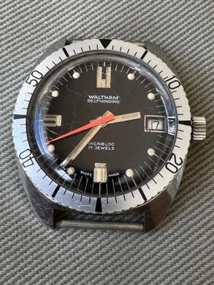 Vintage Waltham Self Winding Incabloc 17 Jewel Swiss Made Date Dive Watch -Works - Image 1 of 4
