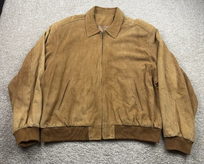 Chaqueta De Colección Oso Dorado Para Hombres XL Gamuza Cremallera Completa Abrigo Bombardero Forrado Bolsillos EE. UU. Foto 1 de 4