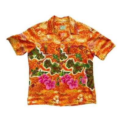 Camisa Hawaiana Vintage Años 50 Ui-Maikai Algodón Naranja Talla L Foto 1 de 4