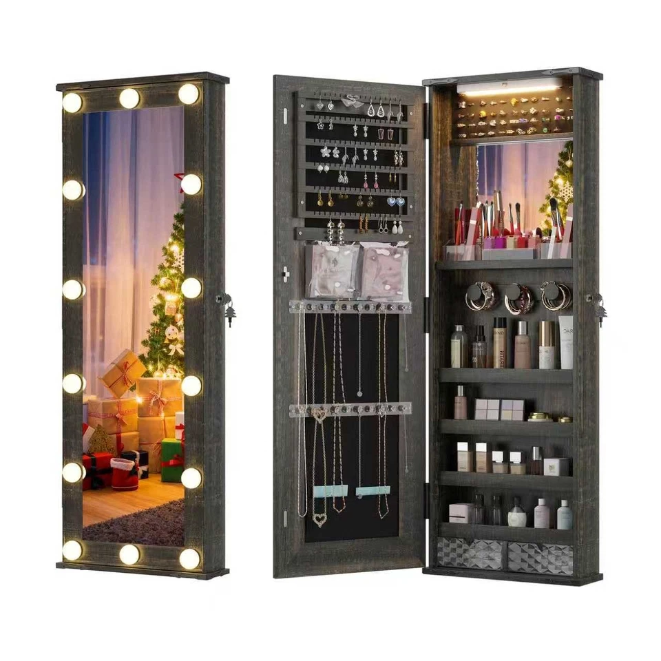 Jewelry Cabinet with LED Lights Bulbs, Wall Mounted Jewelry Armoire Organizer - Image 1 of 1