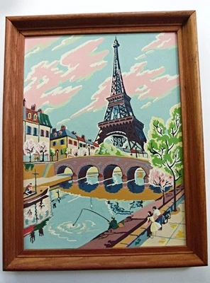 Vintage Craftint 1956 Paint By Number Painting Eiffel Tower Paris PBN MCM Framed - Image 1 of 4
