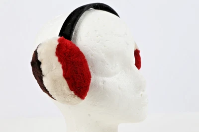 Винтажные наушники мягкий норковый мех черный белый красный в полоску - Изображение 1 из 4