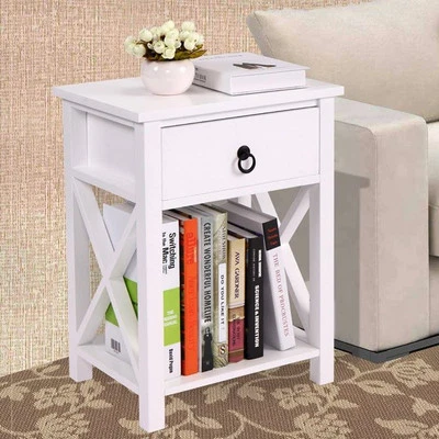 Nightstand Bedroom Storage Bedside Cabinet Sofa Side Table w/ Open Organizer - Image 1 of 4
