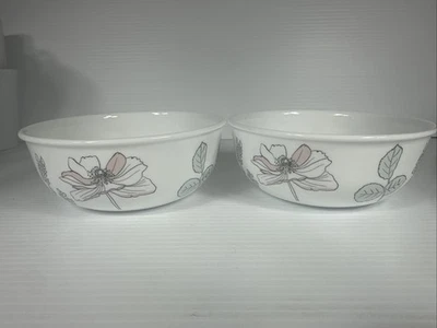 ❤️ 2 CORELLE Signature POPPY PRINT 16-oz Soup Cereal BOWL Pale Pink White Floral - Image 1 of 4