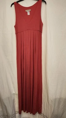 Vestido Karen Alexander Boston Propio Para Mujer 14 Coral Plisado Maxi Cuello en V Hecho en EE. UU. Foto 1 de 4