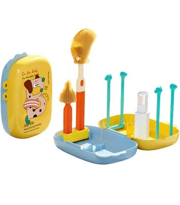 Juego de cepillos de limpieza de biberón 7 en 1 + kit de viaje de estante de secado amarillo Foto 1 de 4
