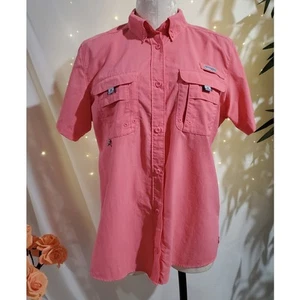 Columbia PFG Women Bahama II Short Sleeve Button Fishing Shirt Size M Pink UV 50 - Picture 1 of 10