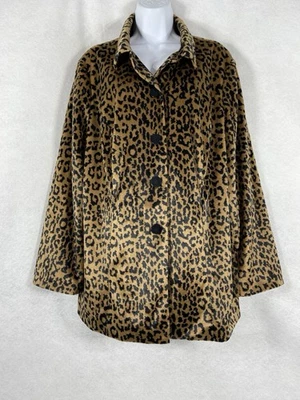 Chico’s Jacket Women’s 3 US XL/16 Brown Luxe Faux Fur Cheetah Print New - Image 1 of 4