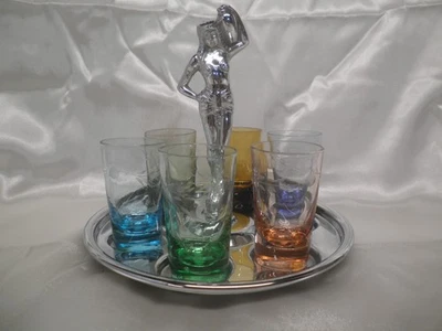 Bandeja Carrito Dama Egipcia Cromo Farberware De Colección con 6 Vasos Grabados Foto 1 de 4