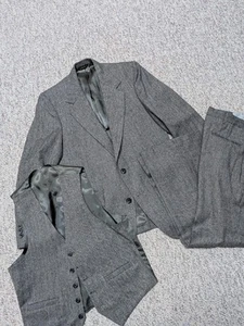TRAJE 3 PIEZAS de lana TWEED espiga 36S 32x28 gris vintage hecho en unión EE. UU. - Imagen 1 de 18