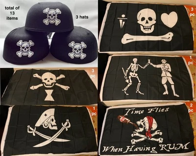 Lote Pirata 13 piezas Sombreros Banderas Gráficos Calavera Esqueleto Huesos Espada Ron Halloween Foto 1 de 4