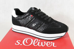 S.oliver Women Lace-up Sneakers Half Shoes Casual Shoes Black NEW!