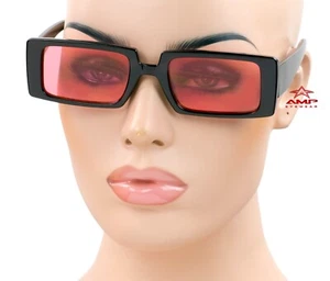 Large Square/Rectangular Fashion Retro Sunglasses Glossy Black Pink/Rose 468C - Picture 1 of 3