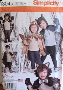 Simplicity 1304 Little Boys Girl 3-8 FURRY FORESTS FRIENDS Cape Costume Pattern - Picture 1 of 2