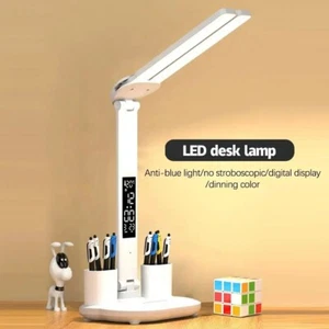 Rotating Foldable 180 Rechargeable LED Clock Dimmable Desk Lamp Desktop Reading - Picture 1 of 8